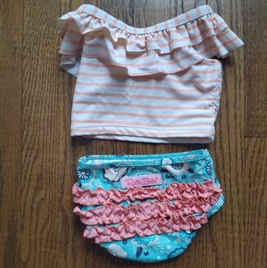 12-18m Girls Ruffle Butts off shoulder two piece bathing suit